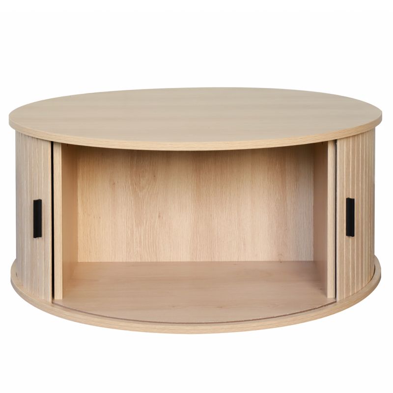 Okrúhly konferenčný stolík, dub, 80 cm, s úložným priestorom