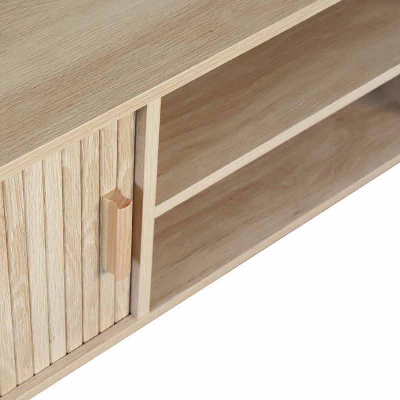 Moderný TV stolík, dub, 140cm, s posuvnými dvierkami