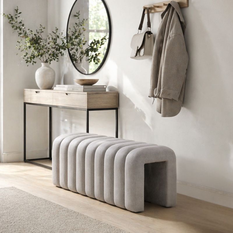 Moderná dizajnová lavica, 95 cm, sivá látka