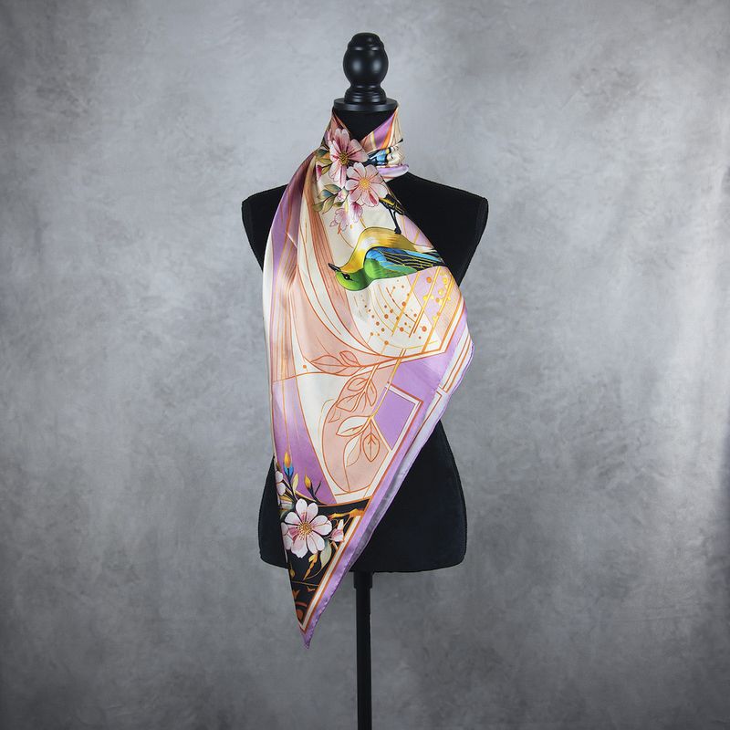 Hodvábna šatka JARNÁ ZÁHRADA – RUŽOVÁ, 100 % prírodný hodváb, 90 × 90 cm