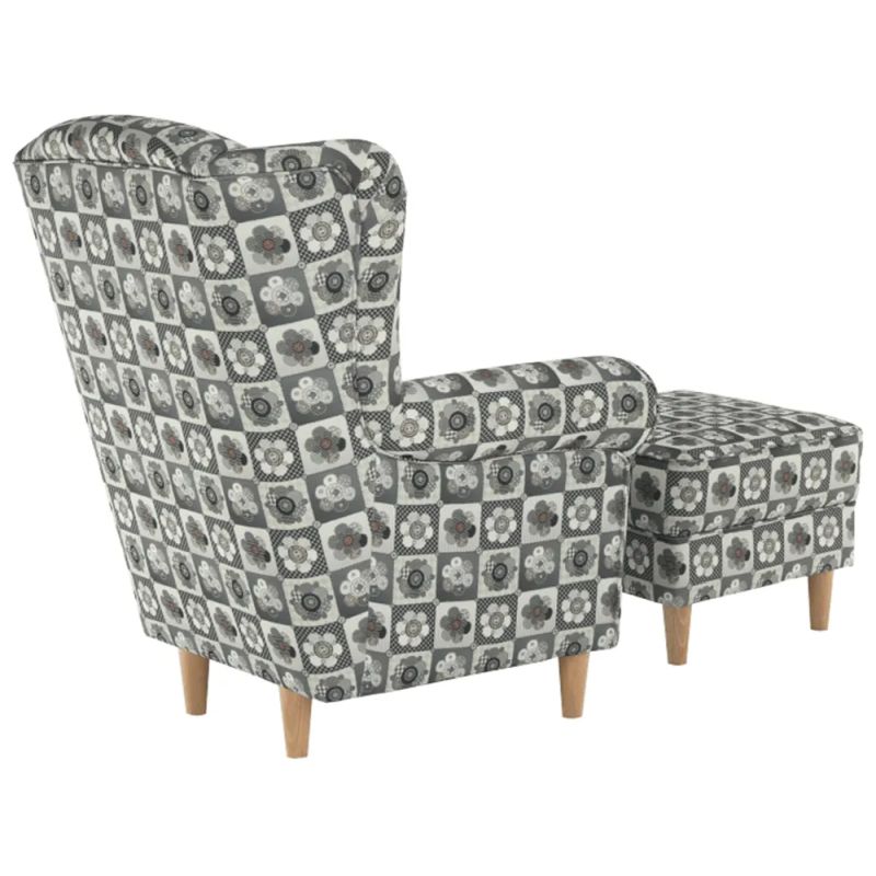 Kreslo ušiak s taburetom, látka patchwork N1