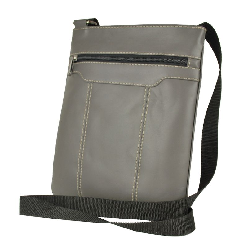 Crossbody kožená taška s dekoračným prešívaním v šedej farbe