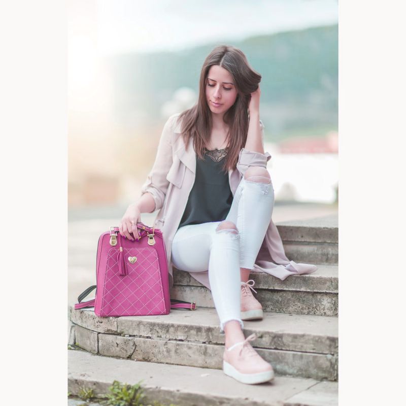 Luxusný kožený ruksak z pravej hovädzej kože 8668 vo farbe Fuchsia