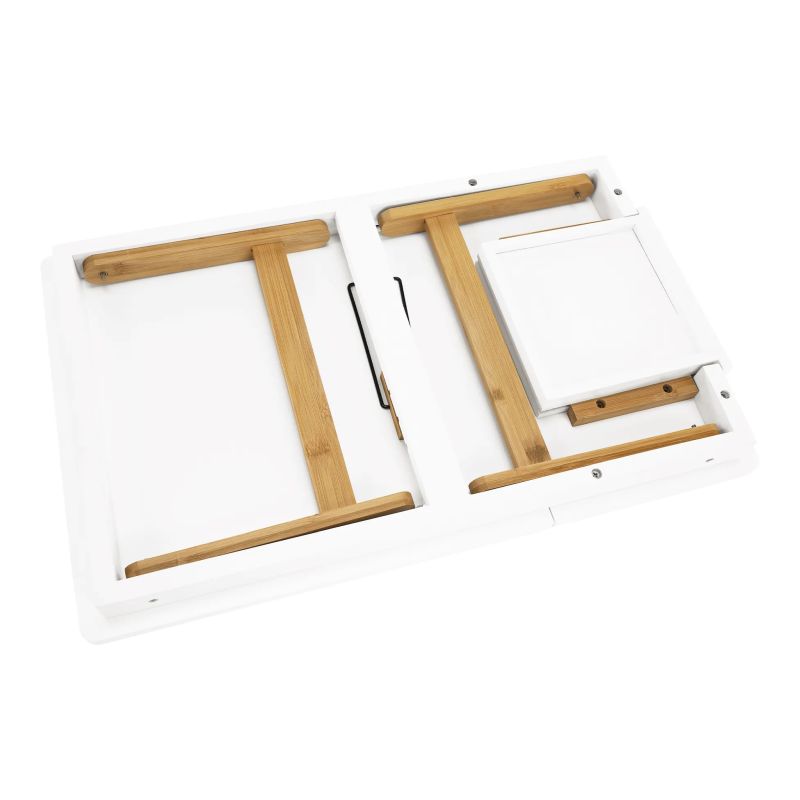 Príručný stolík na notebook/držiak na tablet, biela-prírodný bambus