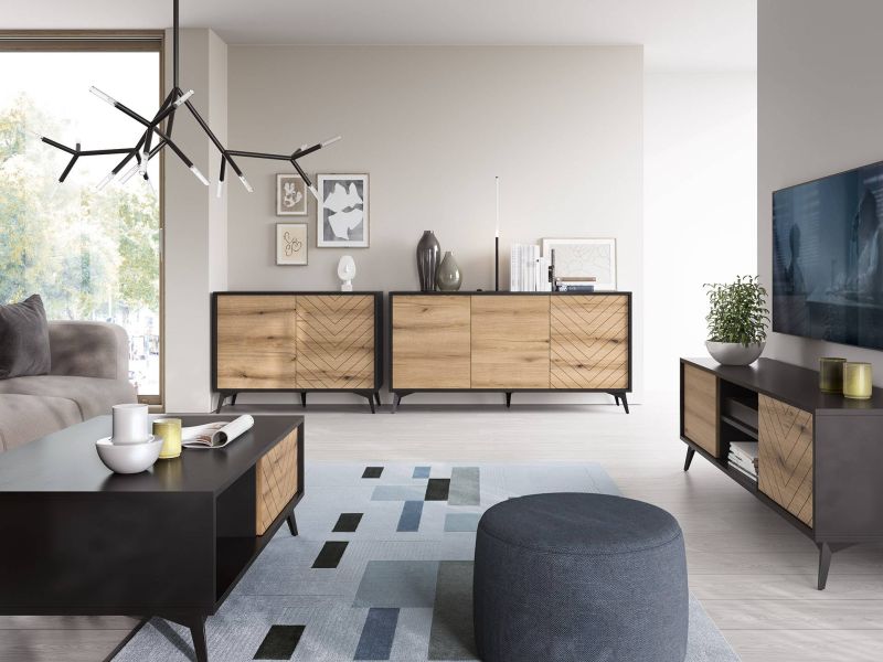 Elegantná moderná komoda KSZ154 čierna-dub evoke