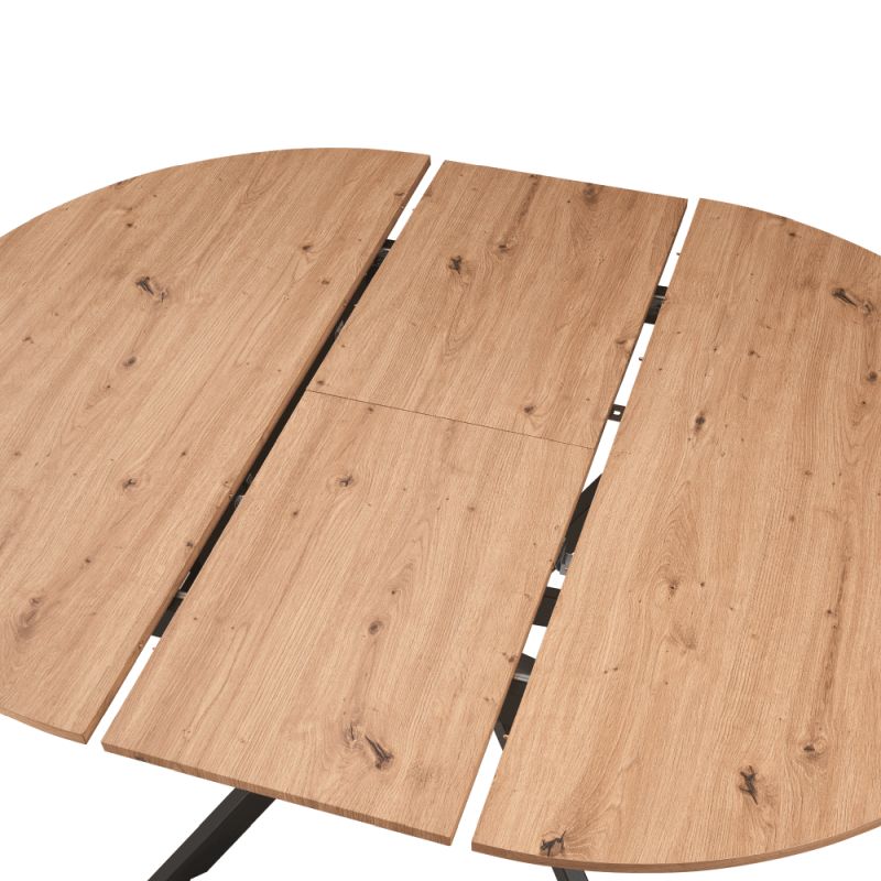 Okrúhly jedálenský rozkladací stôl, dub artisan-čierna, 120-160 cm