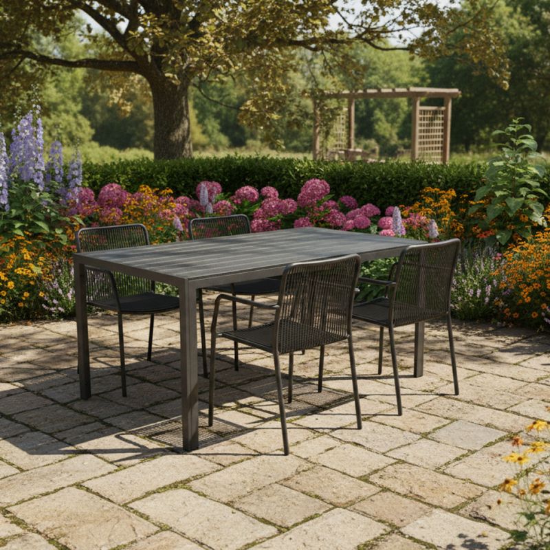 Záhradný stôl 150x90 cm čierny z hliníka a polywoodu