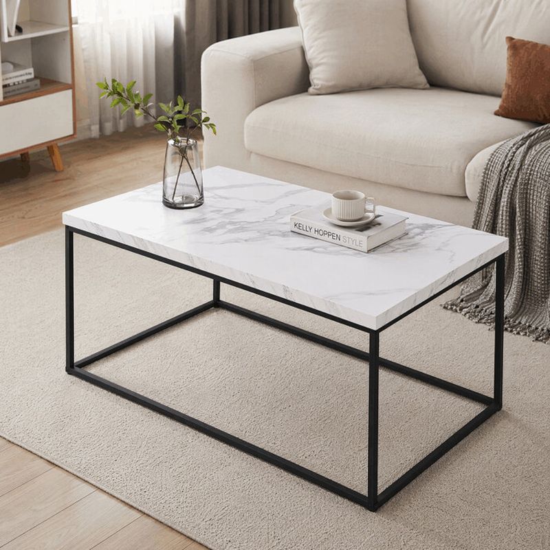 Konferenčný stolík 110x60cm, MDF biely mramor, čierna podnož