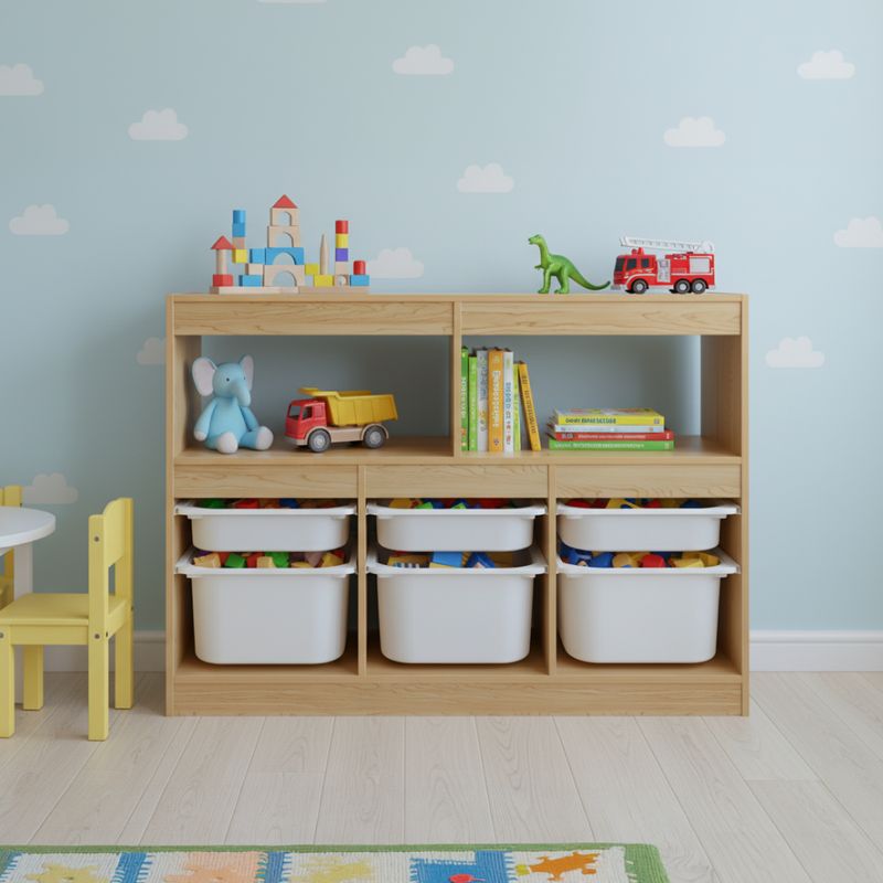 Organizér s úložnými boxami, DTD dub, plast biely