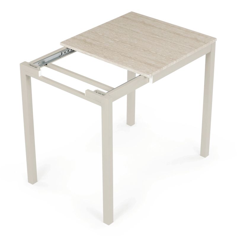 Rozkladací jedálenský stôl, travertin, 60–90 cm, s kovovými nohami