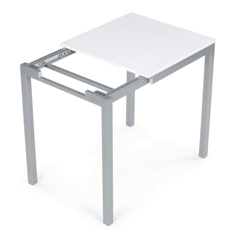 Rozkladací jedálenský stôl, biely, 60–90 cm, s kovovými nohami