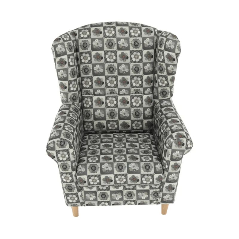 Kreslo ušiak s taburetom, látka patchwork N1