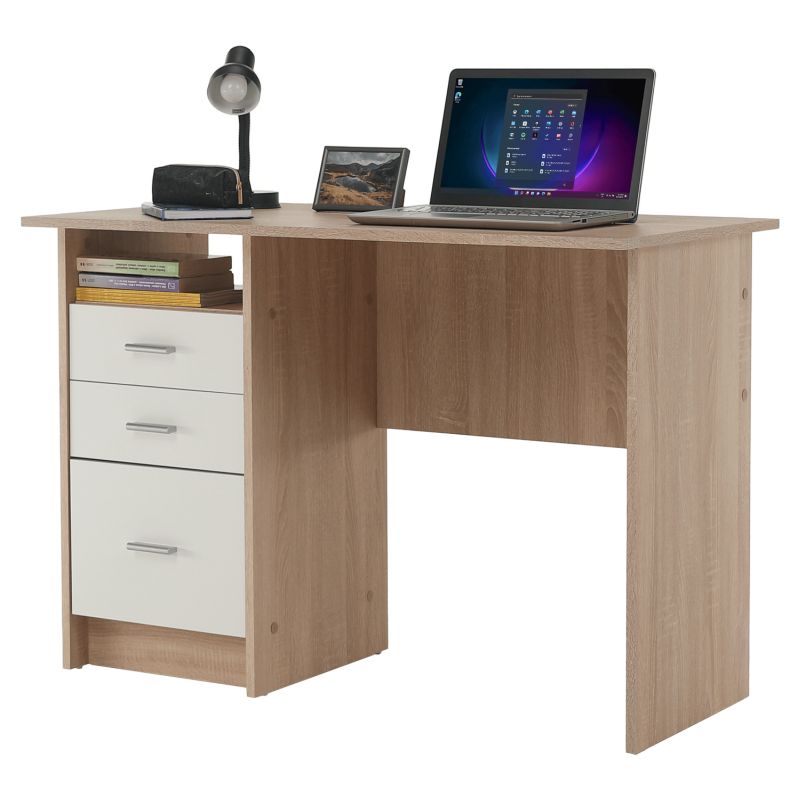Jednoduchý PC stôl vyrobený z kvalitnej DTD, dub sonoma/biela