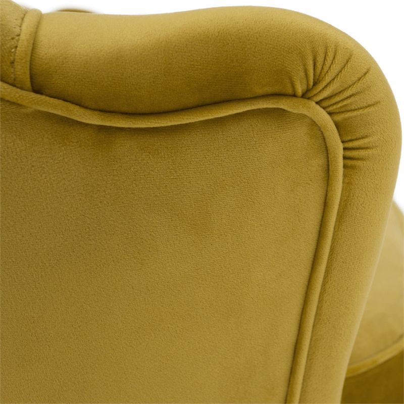Lavica v štýle Art-deco, horčicová Velvet látka-gold chróm-zlatý