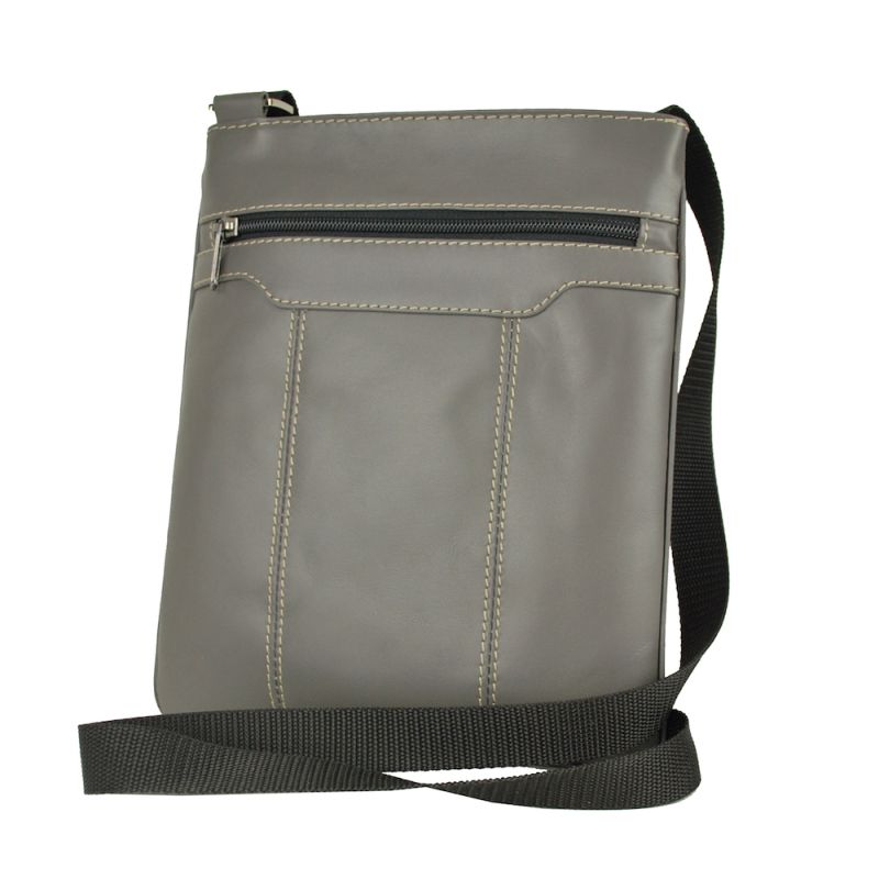 Crossbody kožená taška s dekoračným prešívaním v šedej farbe