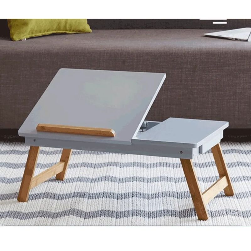Príručný stolík na notebook/držiak na tablet, biela-prírodný bambus