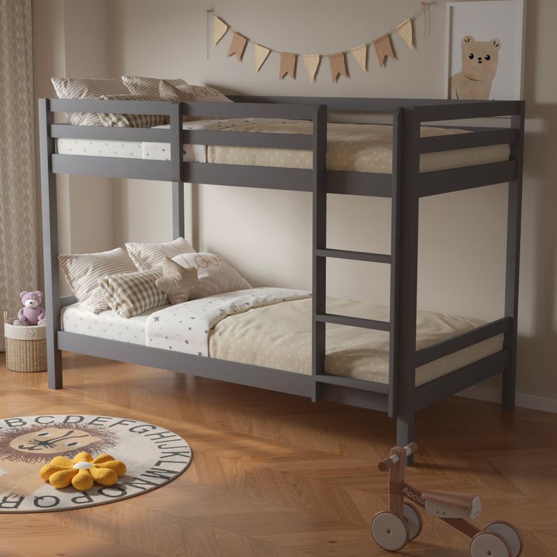 Neprehliadnuteľná poschodová posteľ , 90x200, masívne drevo, sivá