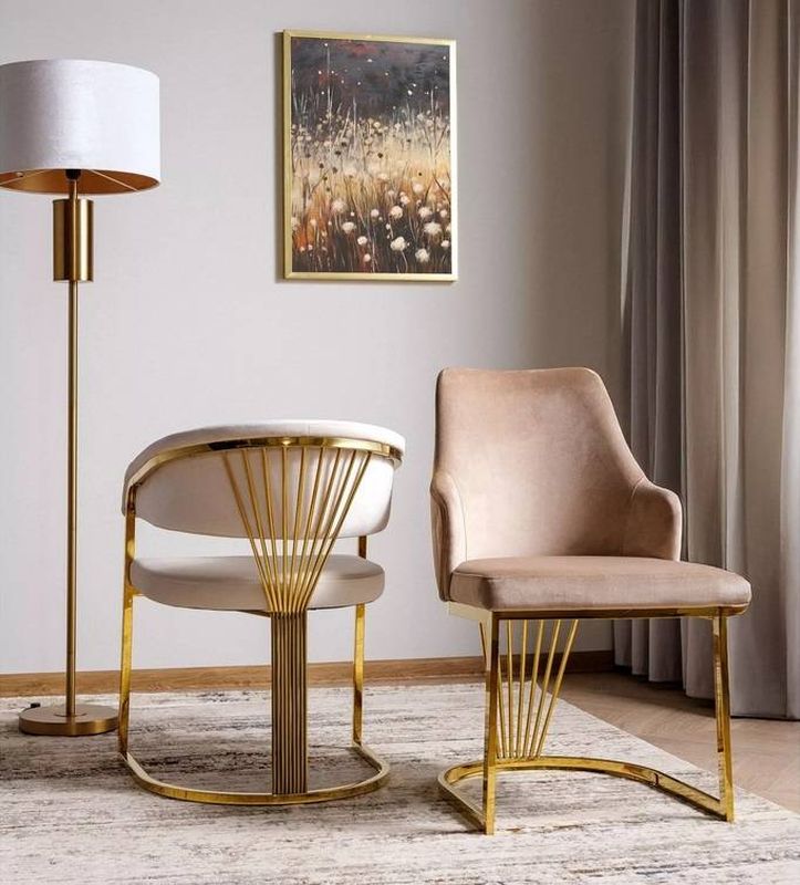 Moderná jedálenská stolička, poťah béžová bluvel 28, zlaté nohy