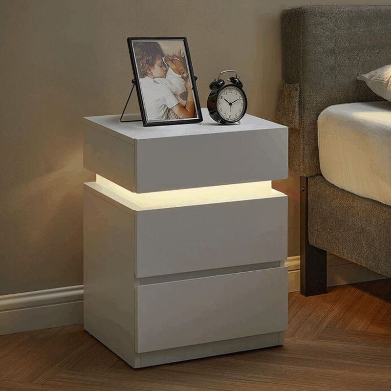 Nočný stolík 40x35x55 cm, MDF biela s LED osvetlením