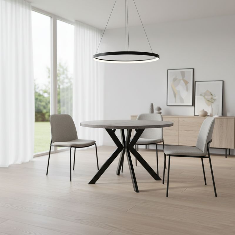 Okrúhly jedálenský rozkladací stôl, 100cm, betón svetlý, čierny