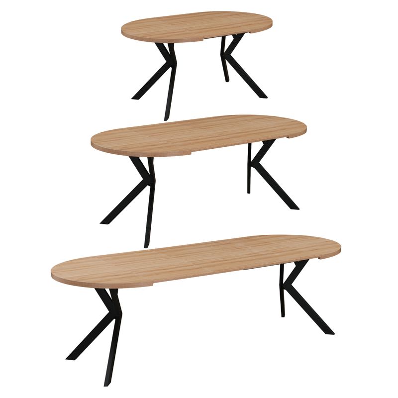 Okrúhly jedálenský rozkladací stôl, 100cm, dub svetlý, čierny