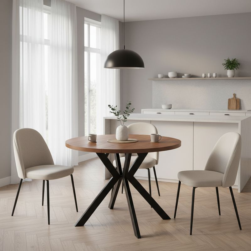 Okrúhly jedálenský rozkladací stôl, 100cm, dub tmavý, čierny