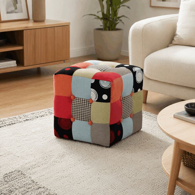 Taburet 34 cm, viacfarebná látka patchwork