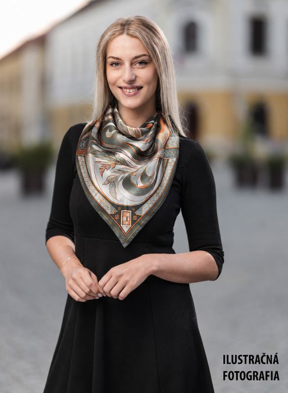 Hodvábna šatka LÍŠKA – SIVÁ, 100 % prírodný hodváb, 90 × 90 cm