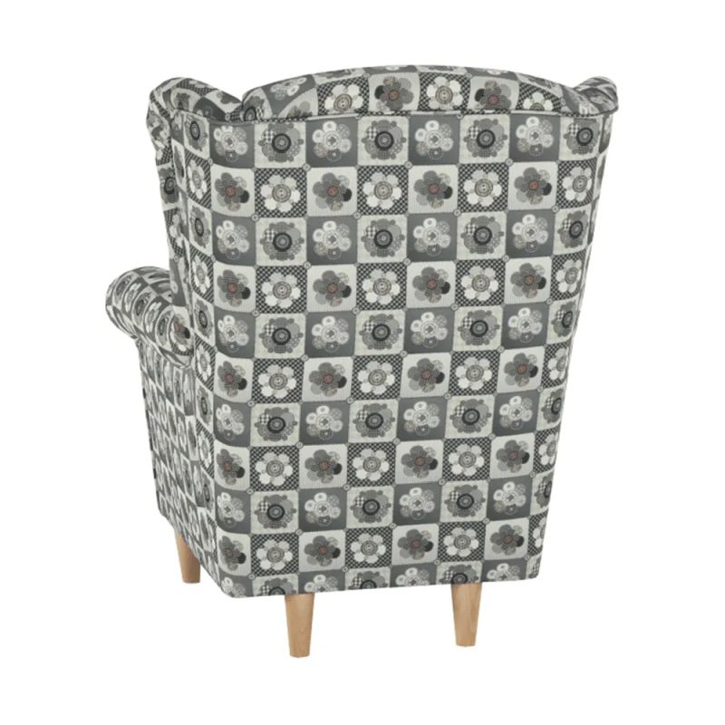 Kreslo ušiak s taburetom, látka patchwork N1
