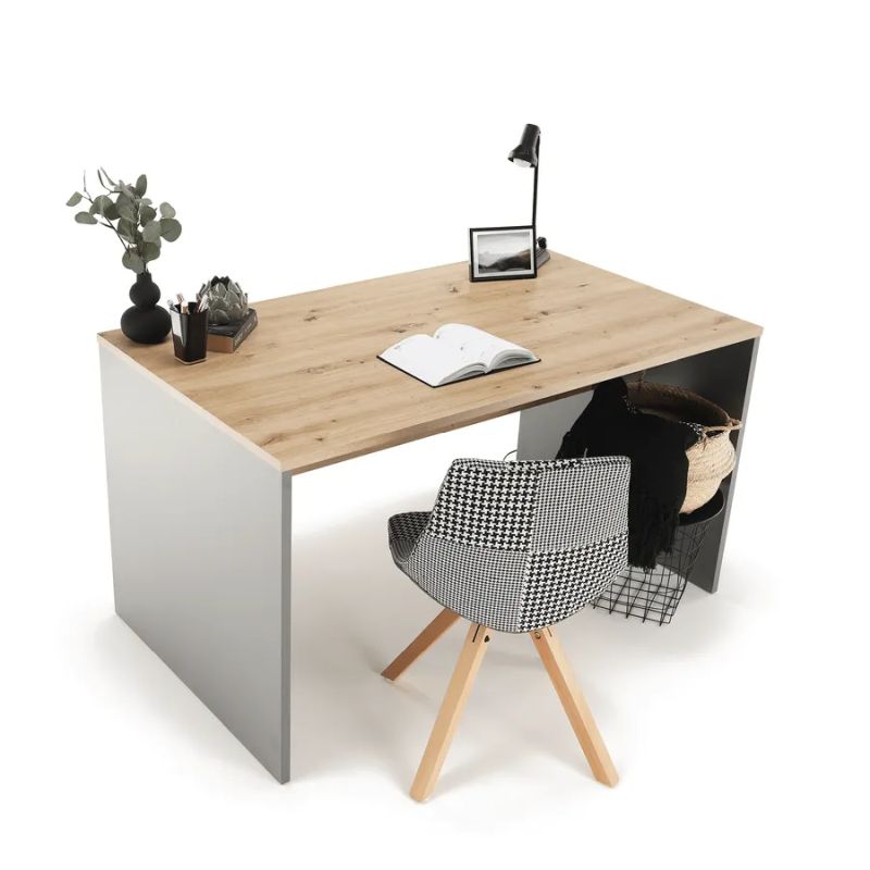 Moderný PC stôl z kvalitnej DTD, grafit/dub artisan, 140cm