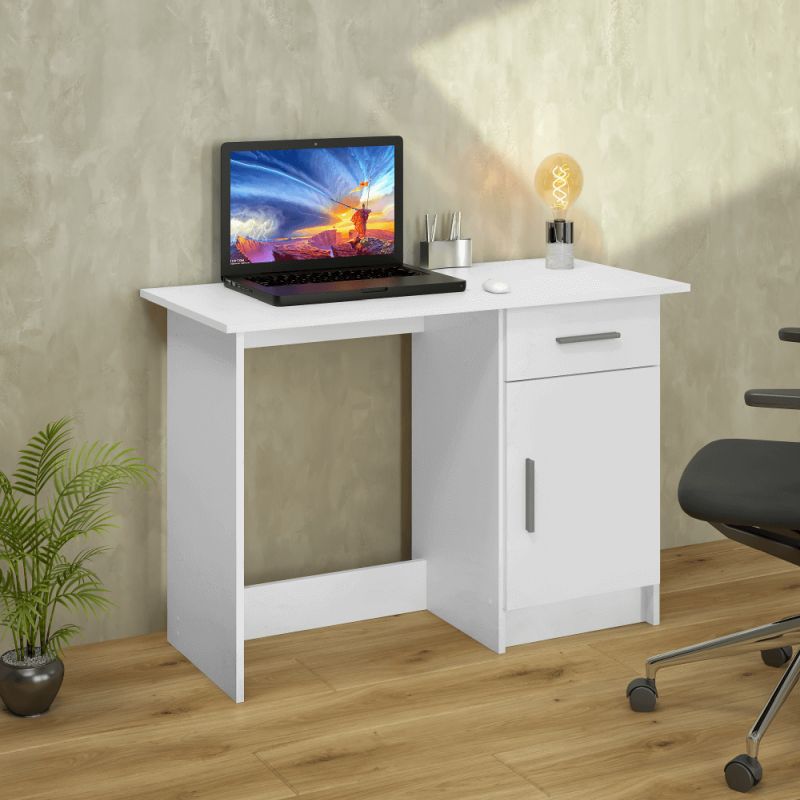 PC stôl so skrinkou a šuplíkom biely