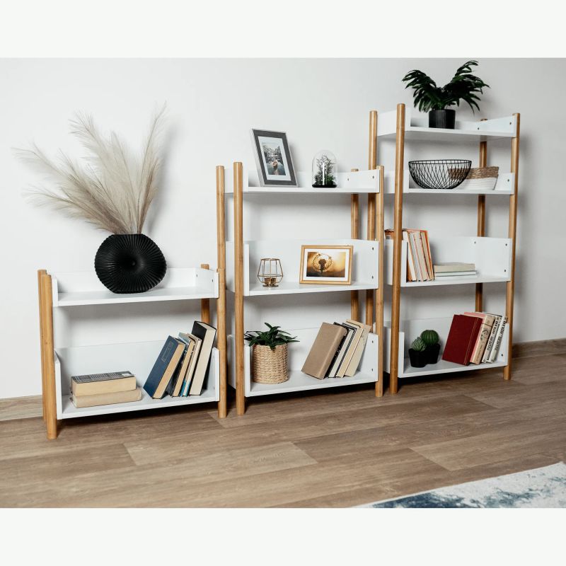 Elegantný 3-poličkový regál, prírodný bambus-biela