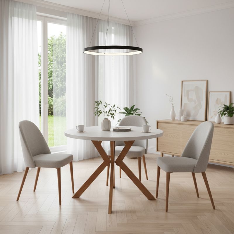 Okrúhly jedálenský rozkladací stôl, 100cm, biely, dub
