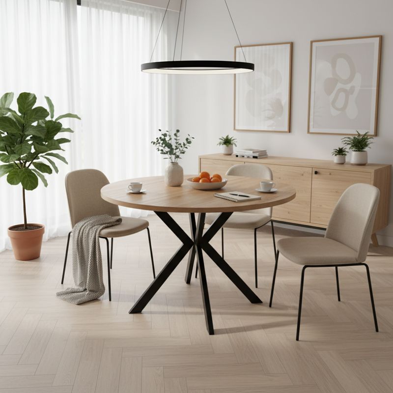 Okrúhly jedálenský rozkladací stôl, 100cm, dub svetlý, čierny