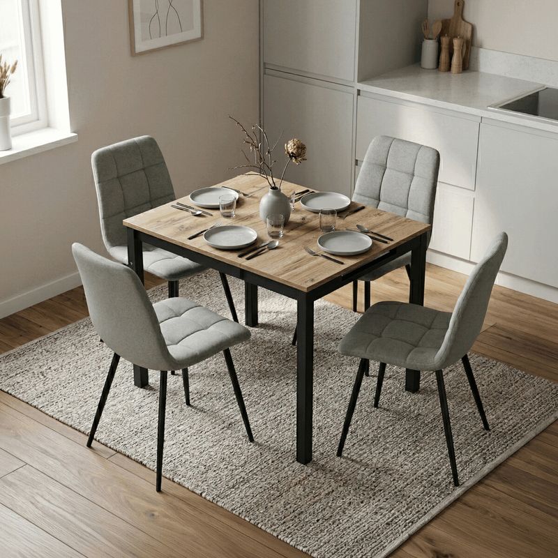 Rozkladací jedálenský stôl, dub, 60–90 cm, s kovovými nohami