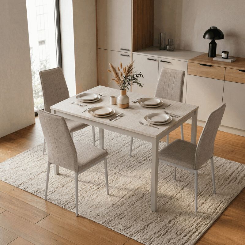 Rozkladací jedálenský stôl, travertin, 60–90 cm, s kovovými nohami