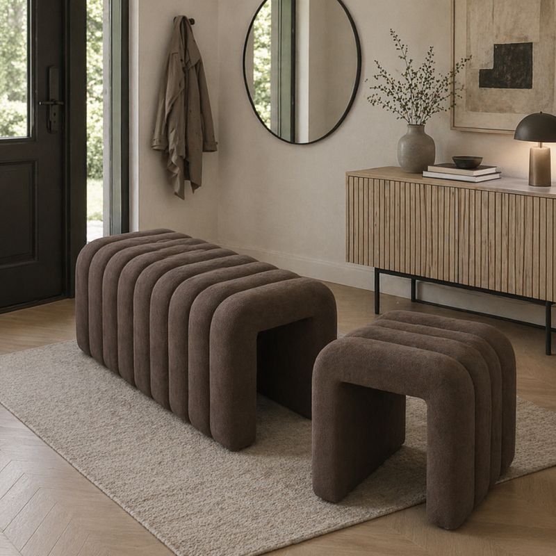 Moderná dizajnová lavica, 95 cm, hnedá látka