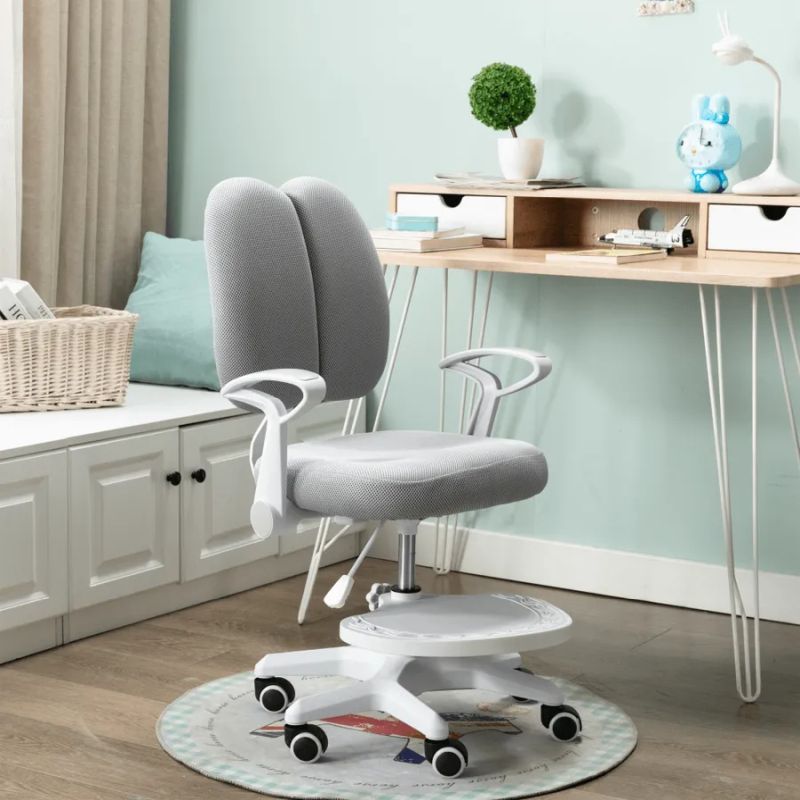 Ergonomická rastúca stolička s podnožou a trakmi, sivá