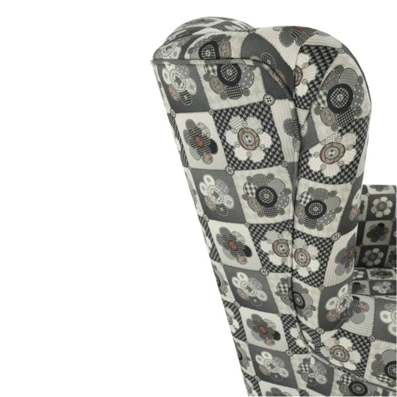 Kreslo ušiak s taburetom, látka patchwork N1