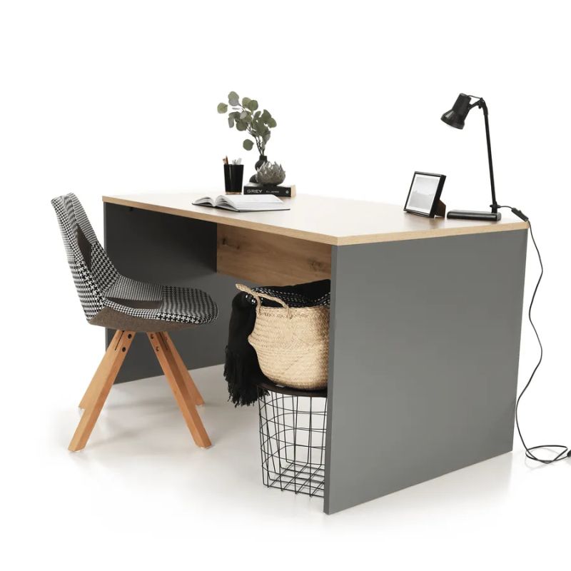 Moderný PC stôl z kvalitnej DTD, grafit/dub artisan, 140cm