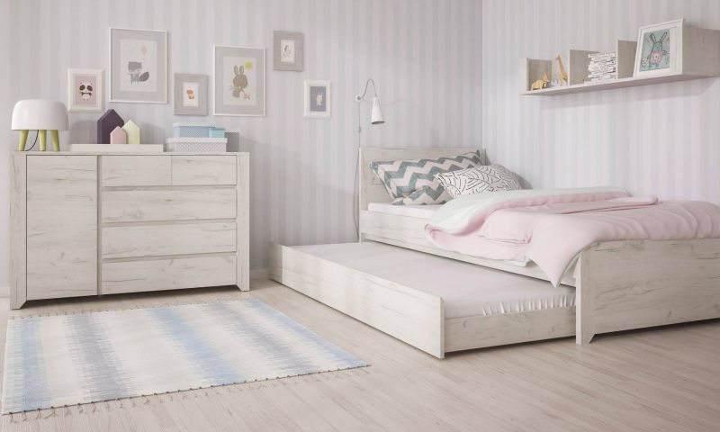 Komoda s dvomi zásuvkami a štyrmi dvierkami dub white craft
