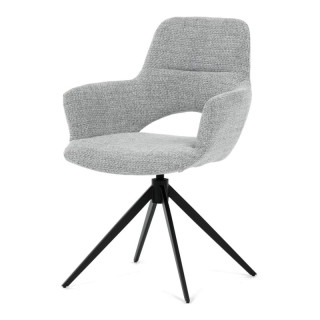 Elegantná jedálenská stolička v sivej farbe, čierny kov