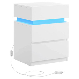 Nočný stolík 40x35x55 cm, MDF biela s LED osvetlením