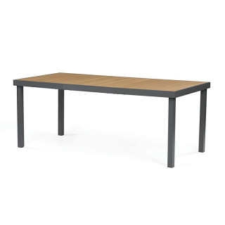 Záhradný stôl 190x90cm, hliník v sivom odtieni, doska z polywoodu prírodná