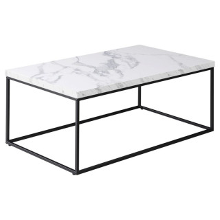 Konferenčný stolík 110x60cm, MDF biely mramor, čierna podnož