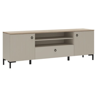 Dizajnový TV stolík 2D1S, sivohnedá Taupe, dub silverjack