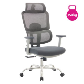 Ergonomické kancelárske kreslo, sivé so sieťovinou a chrómovou podstavou
