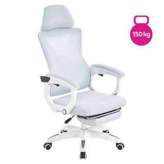 Ergonomické kancelárske kreslo s podnožkou, svetlosivé, biele