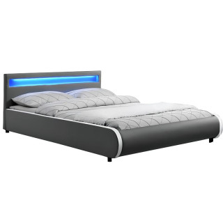 Manželská posteľ s RGB LED osvetlením 160, sivá