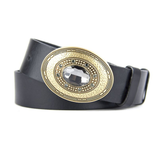 Kožený opasok BROOCH, šírka 4cm - Čierna